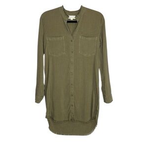 Cloth & Stone olive green split neck long sleeve shirt dress size XS
